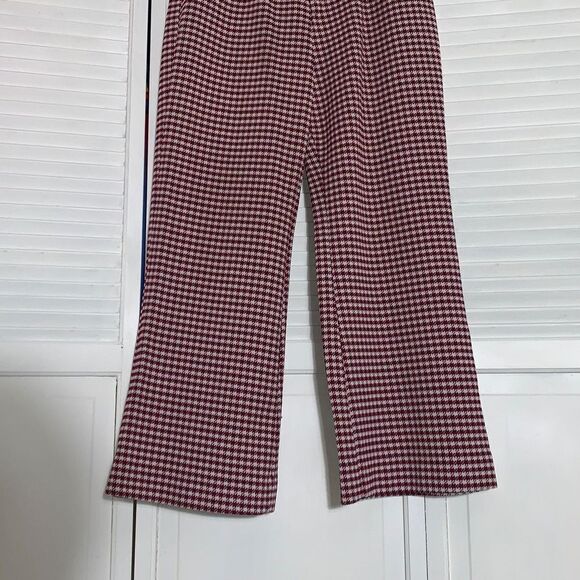 Vintage 60’s 70’s Maroon Gingham High Waist Wide Flare Trousers Medium - Picture 4 of 13
